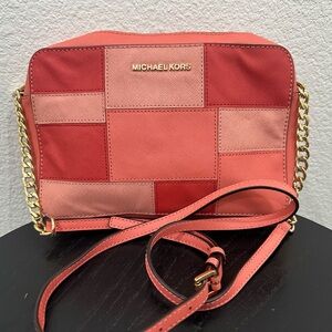 Michael Kors Coral and Blush Patchwork Crossbody Bag